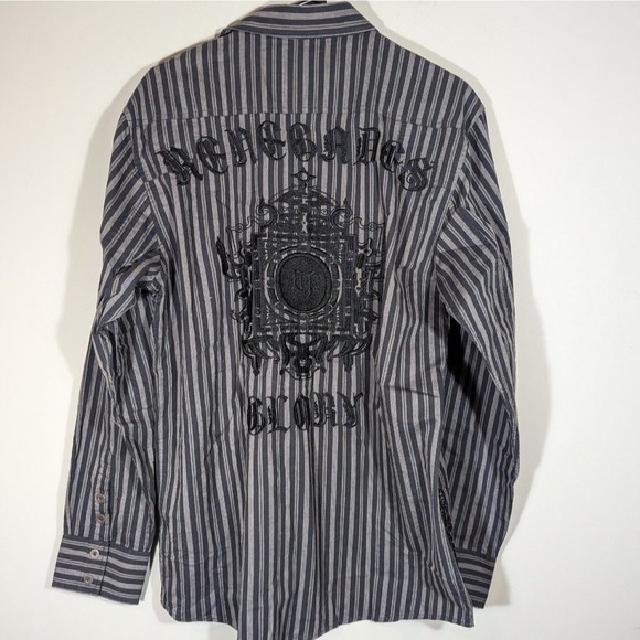 Roar Black Striped Long Sleeve Embroidered Button Down Nika Shirt Men Size M - Picture 2 of 9